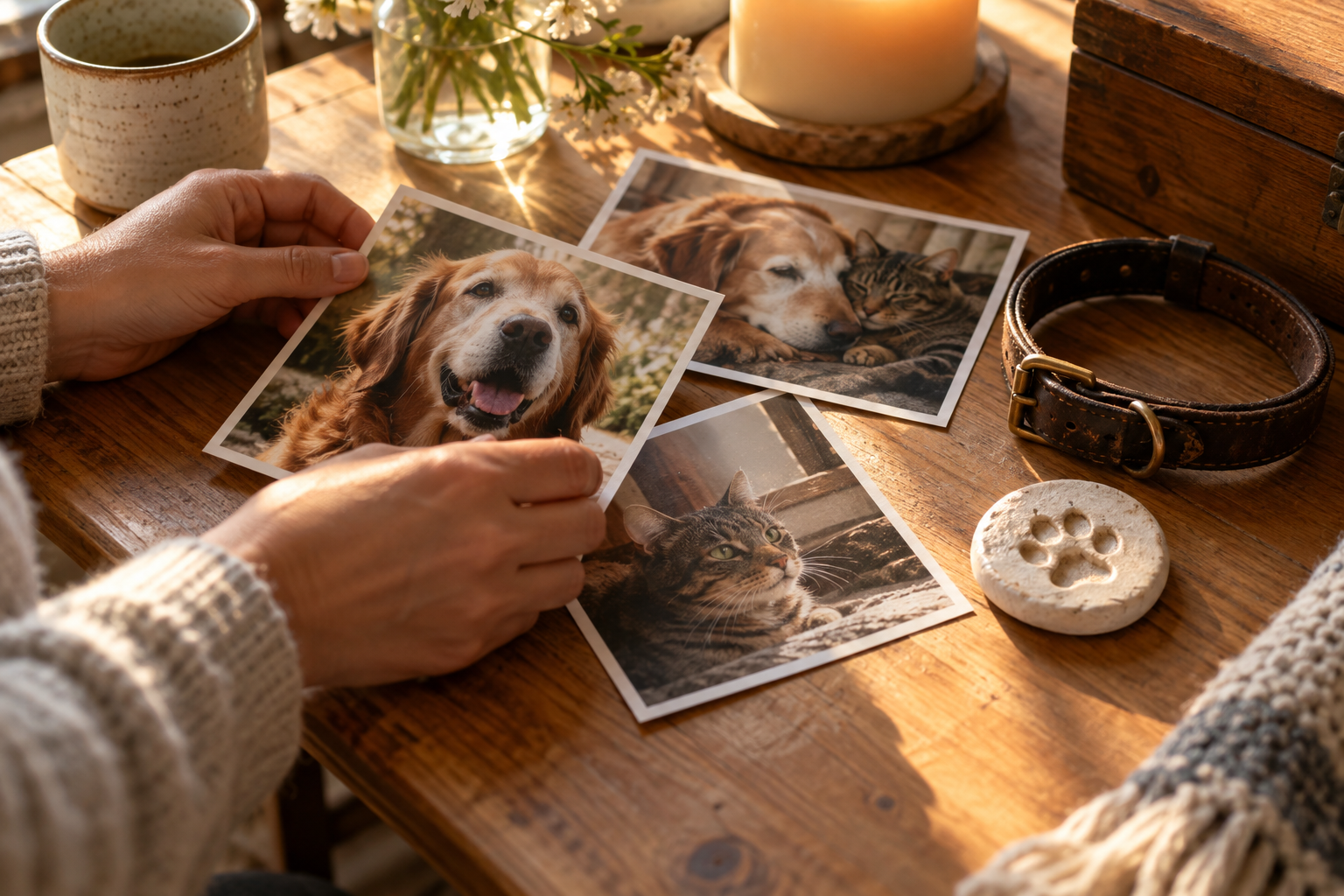 Fotos und Erinnerungsstücke an geliebte Tiere