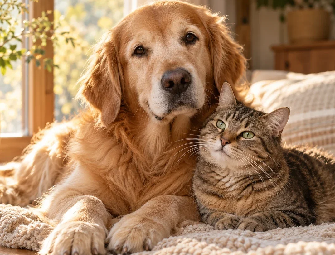 Hund und Katze in einem warmen, ruhigen Zuhause
