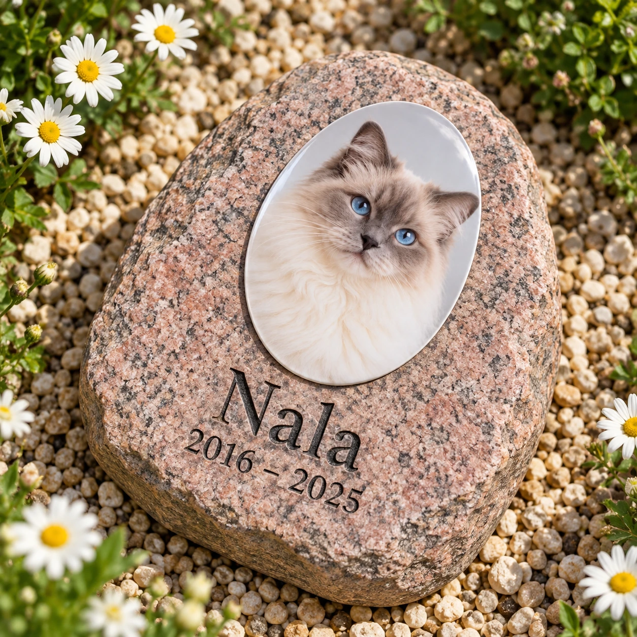 Fotoporzellan für Tiere Oval 1 mm – Nala, auf einem Tiergedenkstein